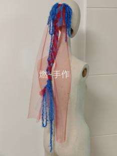 新娘饰品-新中式编织工艺红蓝撞色鬼马头纱