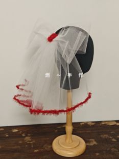 新娘饰品-红色边可爱甜美头纱