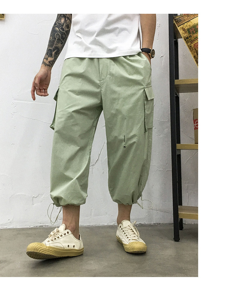 束脚纯色口袋哈伦裤