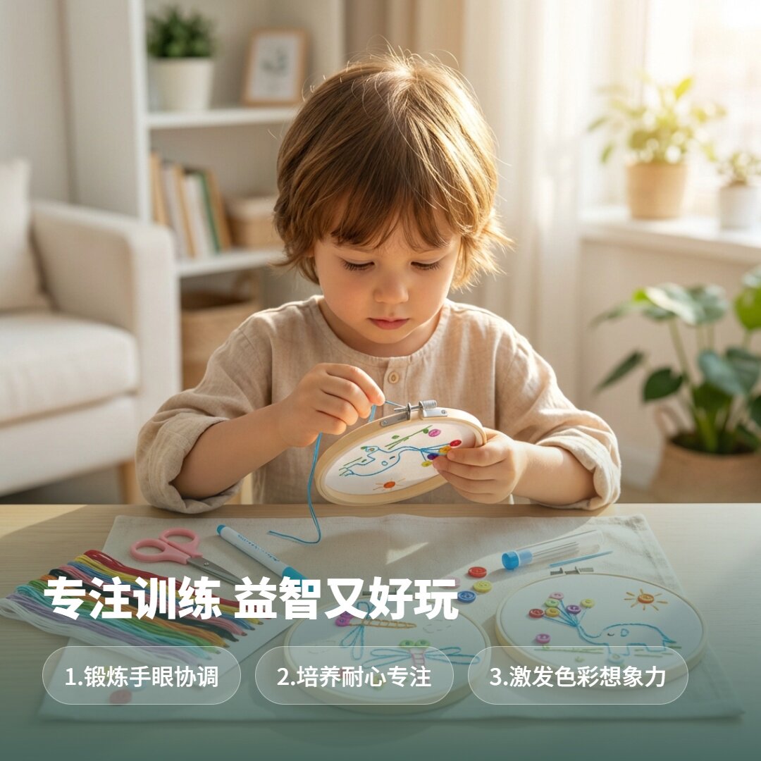 幼儿园缝扣子刺绣儿童安全塑料针手工材料包小学生劳动课简单绣花