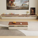 电视柜落地家用小户型客厅实木电视机柜茶几组合中古奶油风地柜