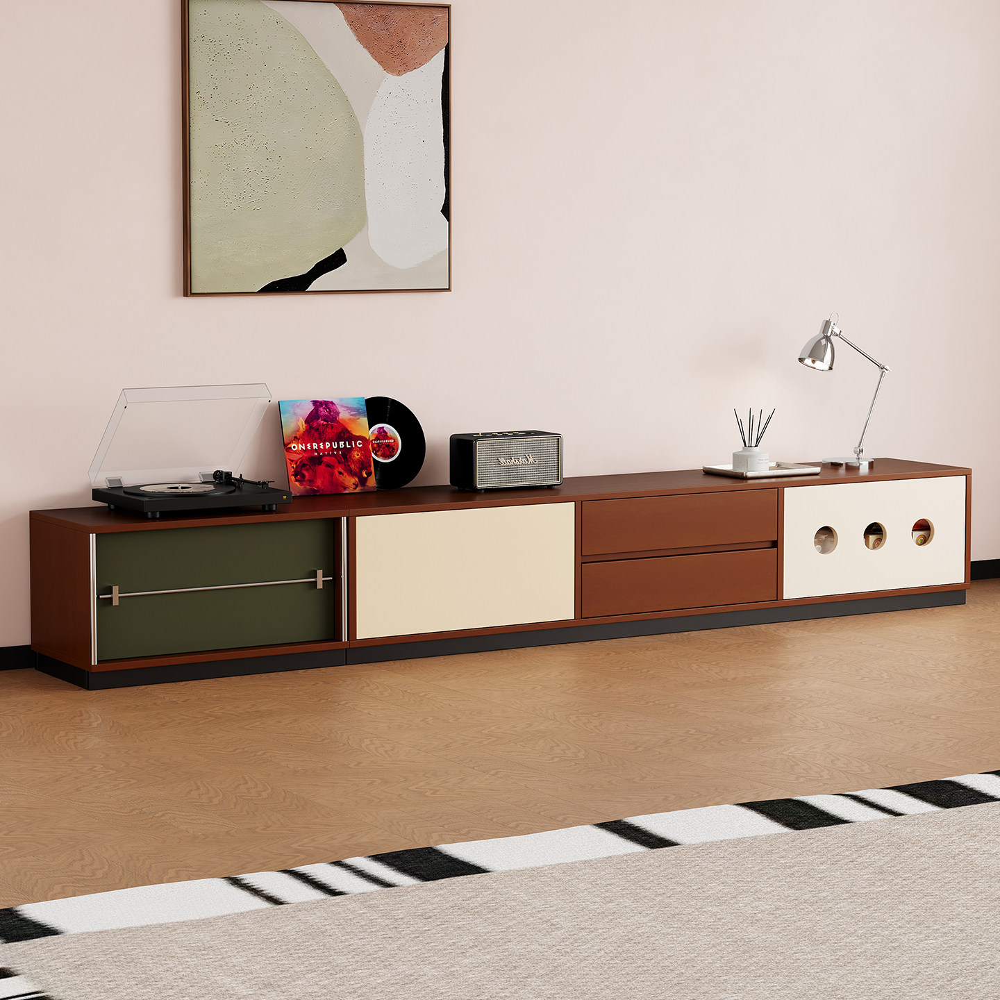 中古风落地电视柜客厅家用收纳储物柜小户型电视机柜实木组合地柜