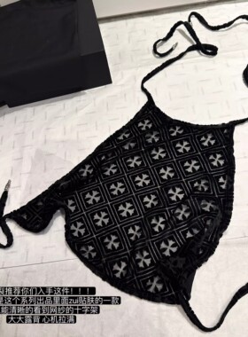 【黑花园十字架】丝绒缕空老花纹露背系带挂脖背心吊带上衣