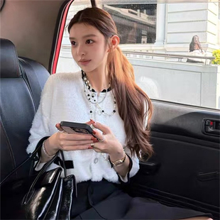 撞色小香针织开衫 「邂逅」软糯慵懒 设计感七分袖