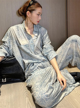 水波纹蓝色豹纹慵懒风宽松