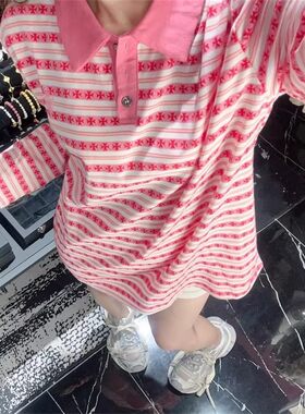 十字架刺绣提花纽扣POLO衫女春秋