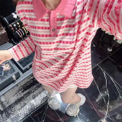十字架刺绣提花纽扣POLO衫女春秋