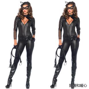 玩乐会派对性感猫女漆皮服装万圣节cosplay领舞女郎性感猫女演出