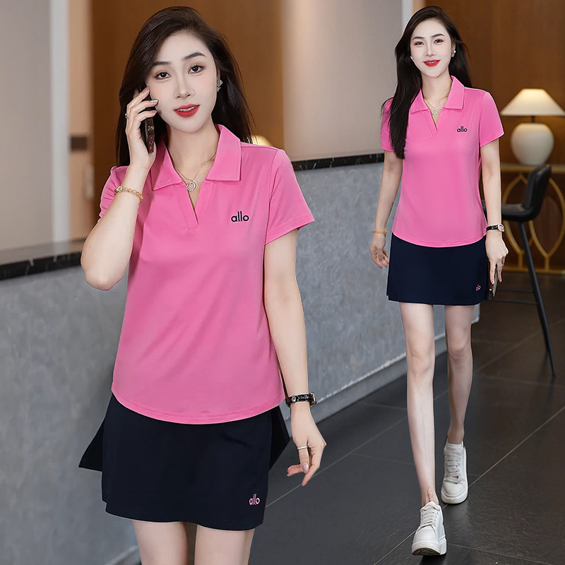POLO领短袖T恤短裙裤两件套女2025夏季新款时尚减龄休闲运动套装