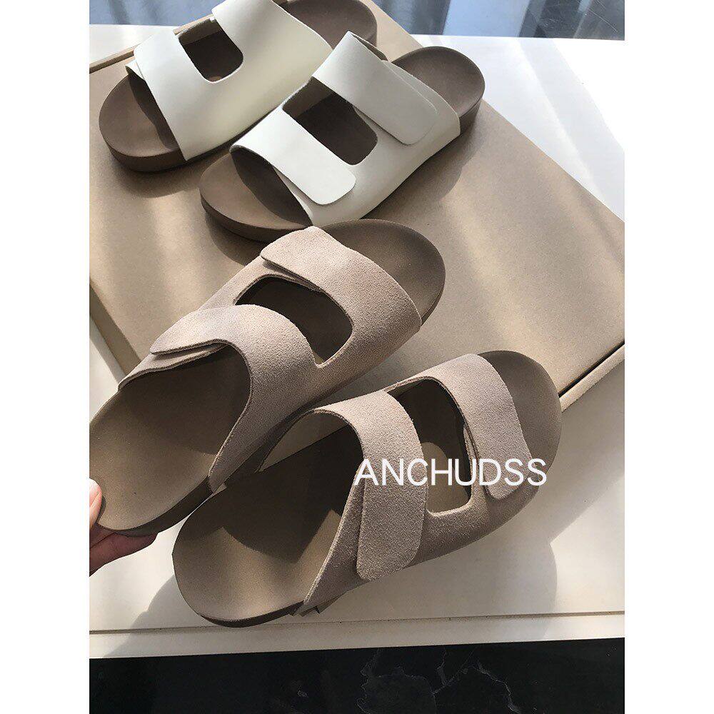 ANCHUDSS 这双币锁!超舒适的牛皮 一字搭扣平底凉拖真皮勃肯拖鞋