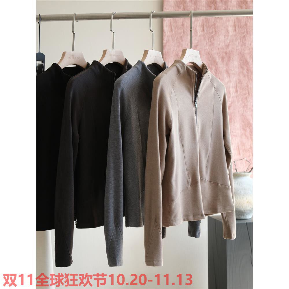 秘鲁进口德绒!山羊绒立领双拉链外套叠穿上衣内搭卫衣打底开衫女