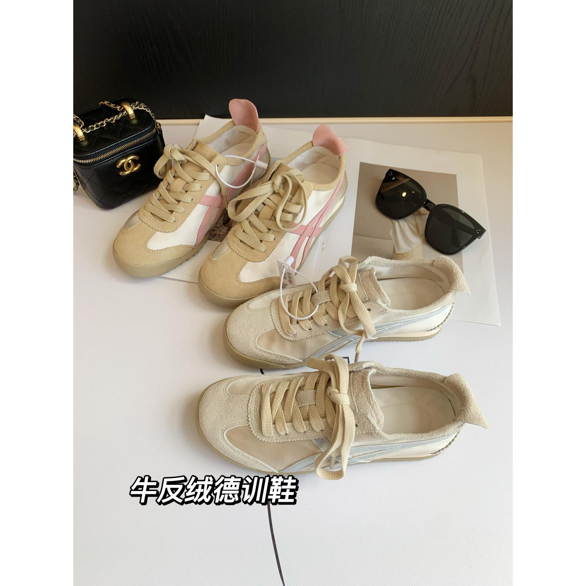 超级软糯~洋气撞色牛反绒复古德训女鞋舒适轻便时髦阿甘运动鞋夏