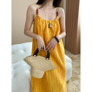 司南 SN7536 全對(duì)格線條海邊度假流蘇珠串吊帶連衣裙 黃昏日落時(shí)