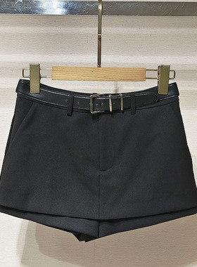 2025秋新女装 XRJ4Y06D高腰腰带修身A字显瘦裙裤黑色阔腿短裤