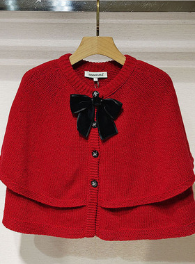 深圳南油2026春新女装XSJ1M06C红色宫廷千金风斗篷假两件针织外套