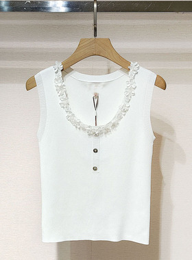 2025夏女装 R125003B精致花边圆领钉珠设计感背心吊带无袖上衣