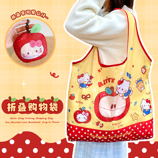 苹果波点小猫手提环保袋便携大容量超市折叠购物袋防水买菜收纳袋