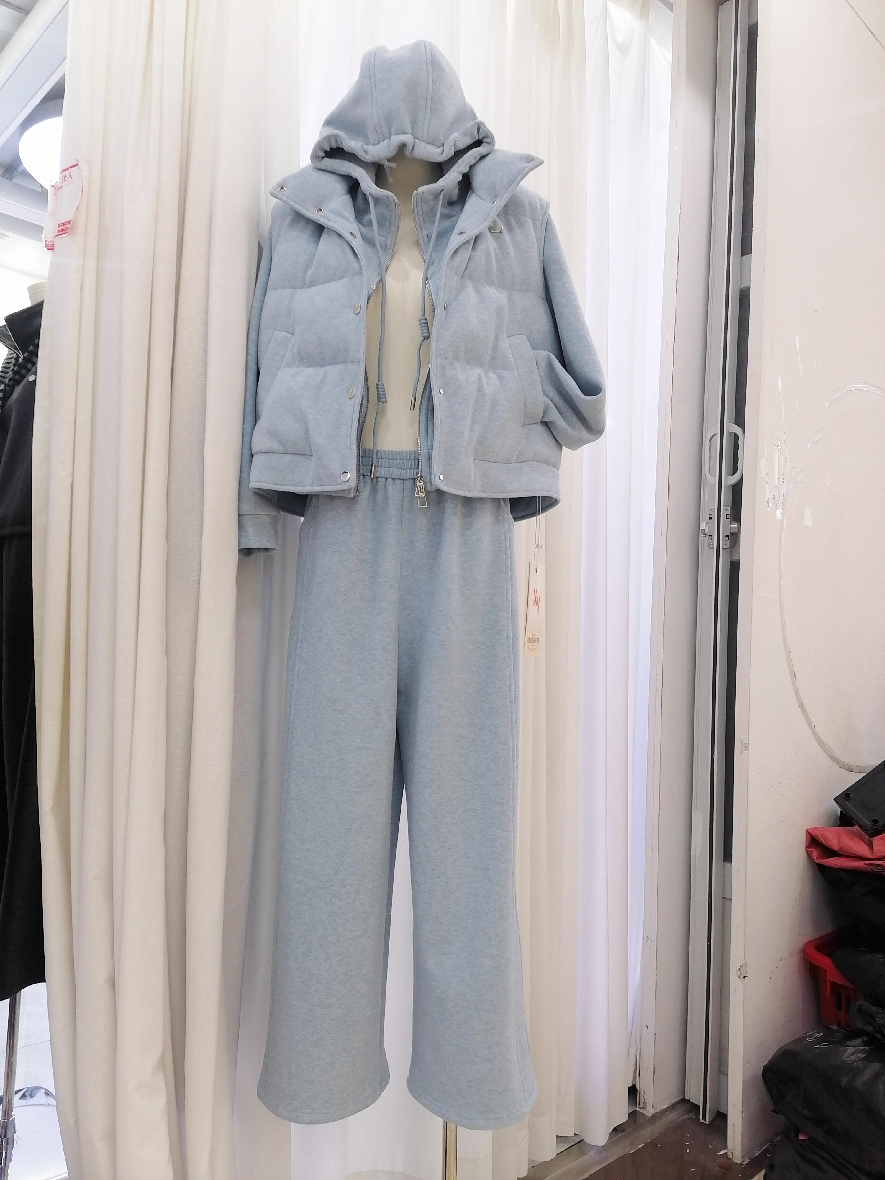 2025秋冬欧韩时尚套装女连帽拉链加绒卫衣长裤马甲宽松百搭三件套