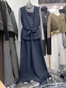 2025秋欧韩时尚套装女呢料马甲长袖T阔腿长裤气质百搭显瘦三件套