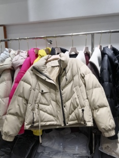 欧版皮料白鸭绒羽绒服短外套女2024冬季立领口袋面包服短外套潮