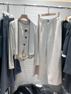 2026春欧韩时尚套装女长袖T马甲阔腿长裤宽松百搭休闲三件套裤潮