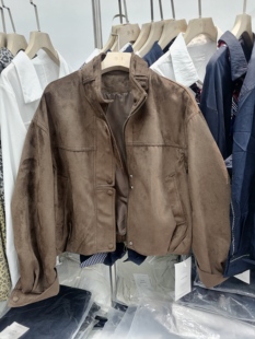 2025秋欧韩时尚短外套女立领宽松百搭休闲鹿皮绒薄款夹克上衣潮