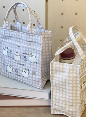 ㊣硬帆布手提小方包 出口日本Kusuguru小山鸟图案布艺手拎袋