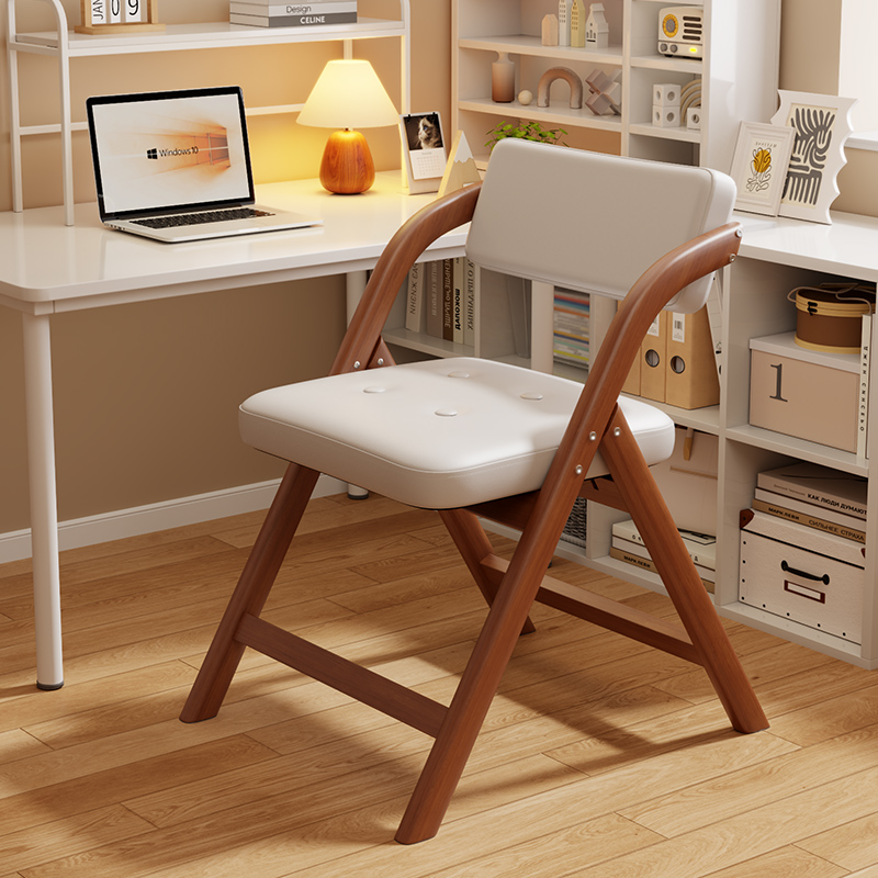 折叠椅子家用电脑椅办公椅子舒适久坐宿舍简易便携式实木色书桌凳
