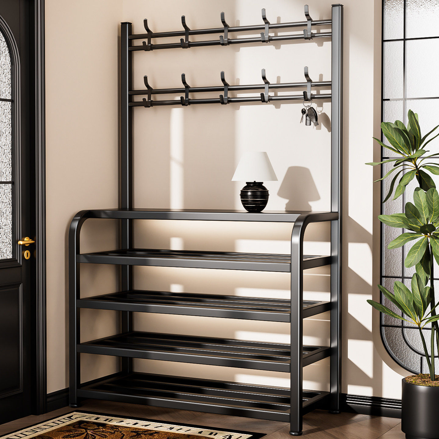 简易鞋架衣帽架一体鞋子收纳架多层家用门口置物架子鞋柜收纳神器,收纳整理,鞋子收纳架,淘宝优惠券,粉丝福利购,淘宝优惠卷