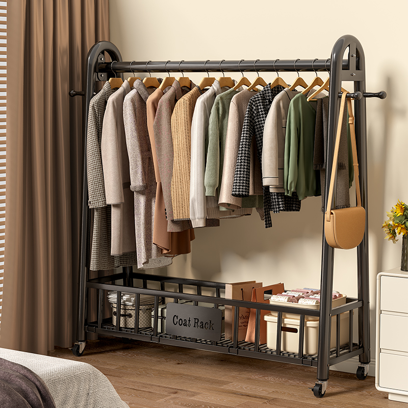 卧室落地挂衣架可移动置物架