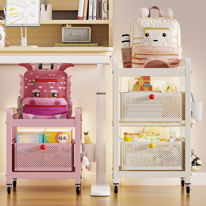 儿童储物架落地家用玩具书本整理架放书包收纳架移动小推车置物架