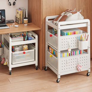 书包置物架家用多层桌下滑轮柜放书本零食收纳架可移动小推车书架