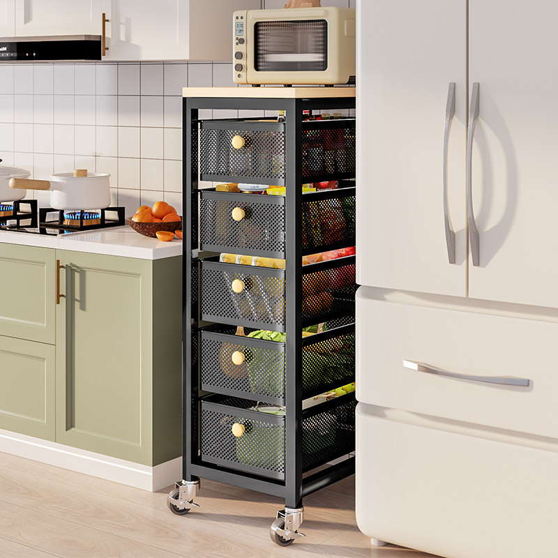 厨房夹缝置物架落地多功能可移动免安装水果蔬菜篮子抽屉式收纳架