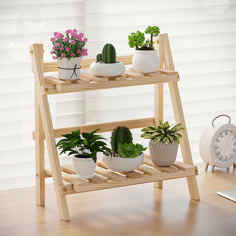 窗台多肉花架子落地阳台飘窗置物架实木多层办公桌面小花架收纳架