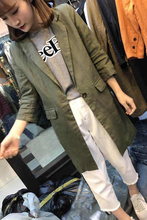 2019新款 早秋韩版 宽松休闲显瘦棉麻西服外套 亚麻西装 女中长款