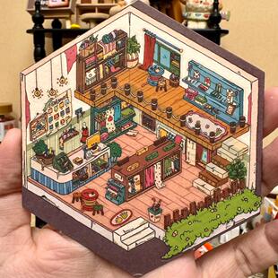 超大版造景贴纸可爱大号尺寸3D立体艺蓝场景贴纸手工森林别墅贴画