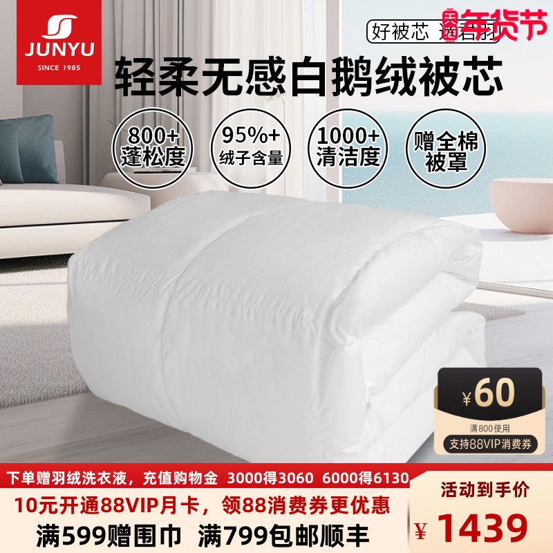【赠被罩】君羽羽绒被加厚冬被白鹅绒800蓬单双人鹅绒被DX242210