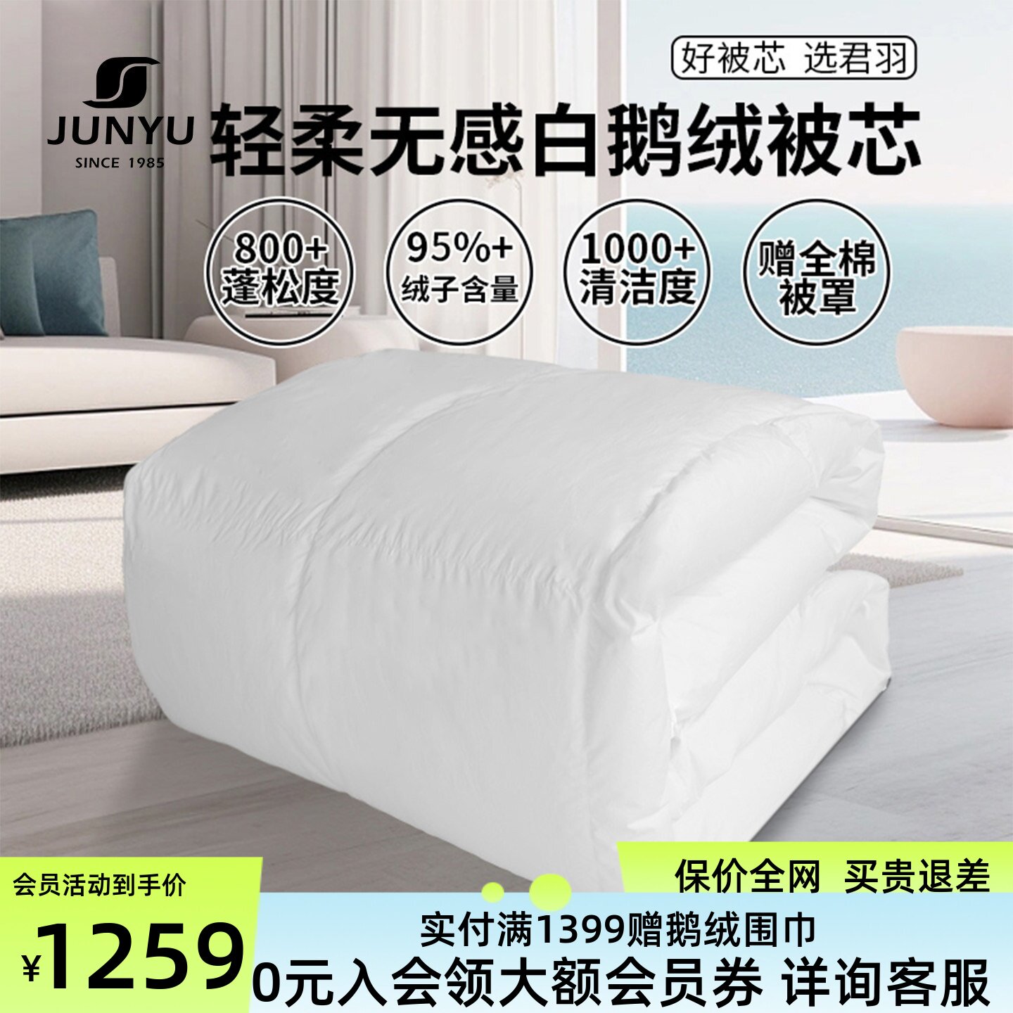 【赠被罩】君羽羽绒被加厚保暖冬被800蓬95白鹅绒单双人鹅绒被芯