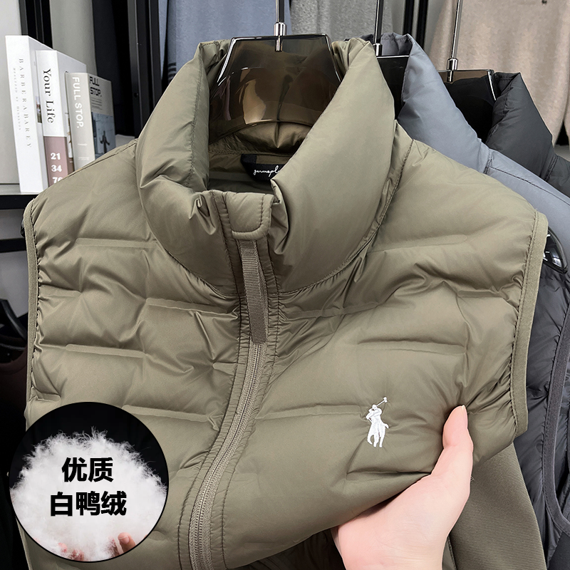 中青年男士休闲立领刺绣羽绒马甲