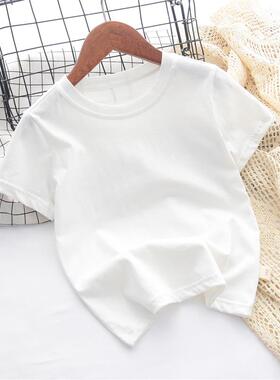男女童儿童白色t恤半袖上衣男童纯色短袖统一班服中大童纯棉纯白