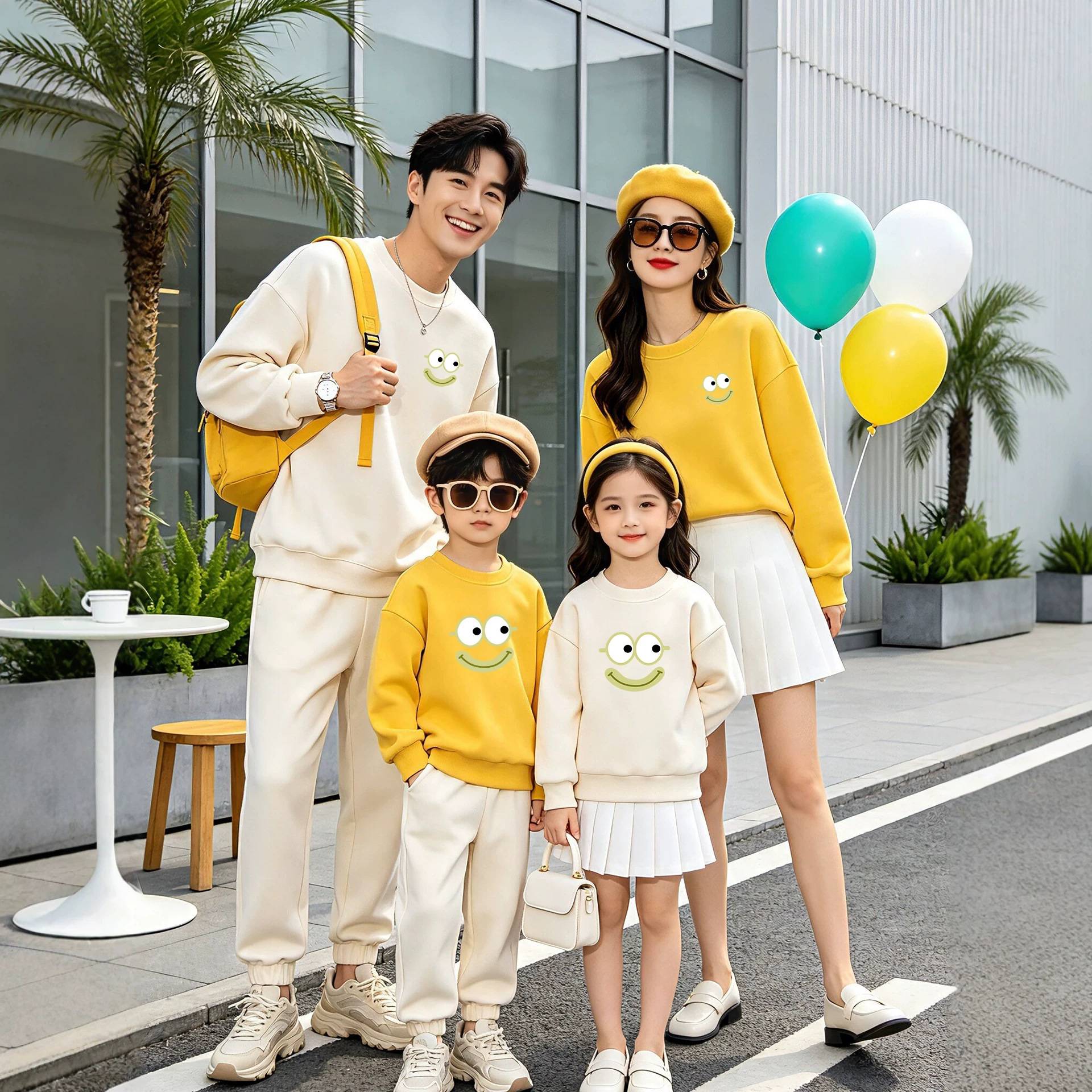 韩系秋季新款一家三口家庭亲子装母女母子圆领卫衣全家福拍照上衣
