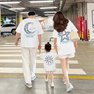 不一样亲子装一家三四口母女装夏季纯棉短袖t恤衣服2025新款夏天