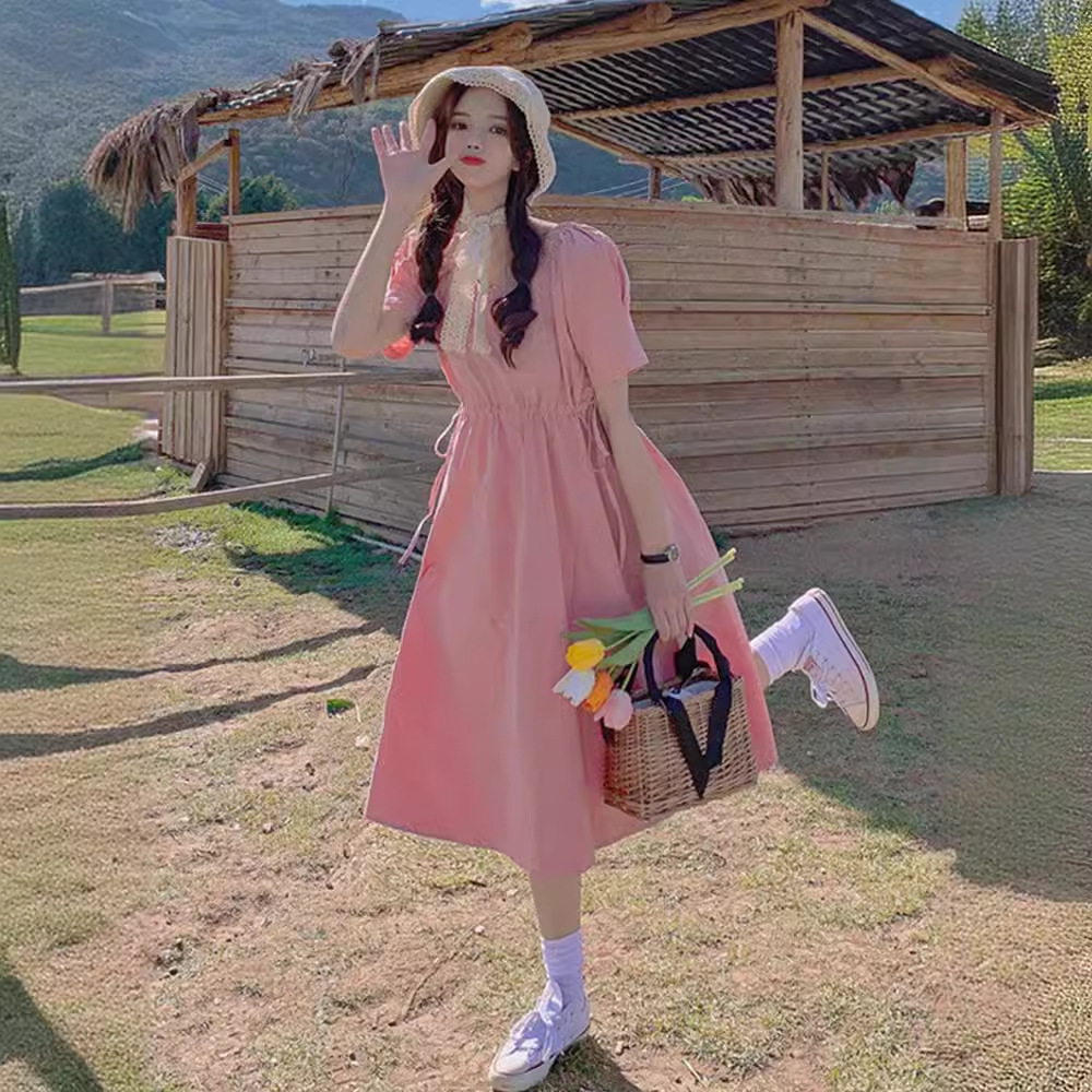 很仙的法国小众桔梗裙女2024新款清新韩版学生显瘦连衣裙文艺女夏