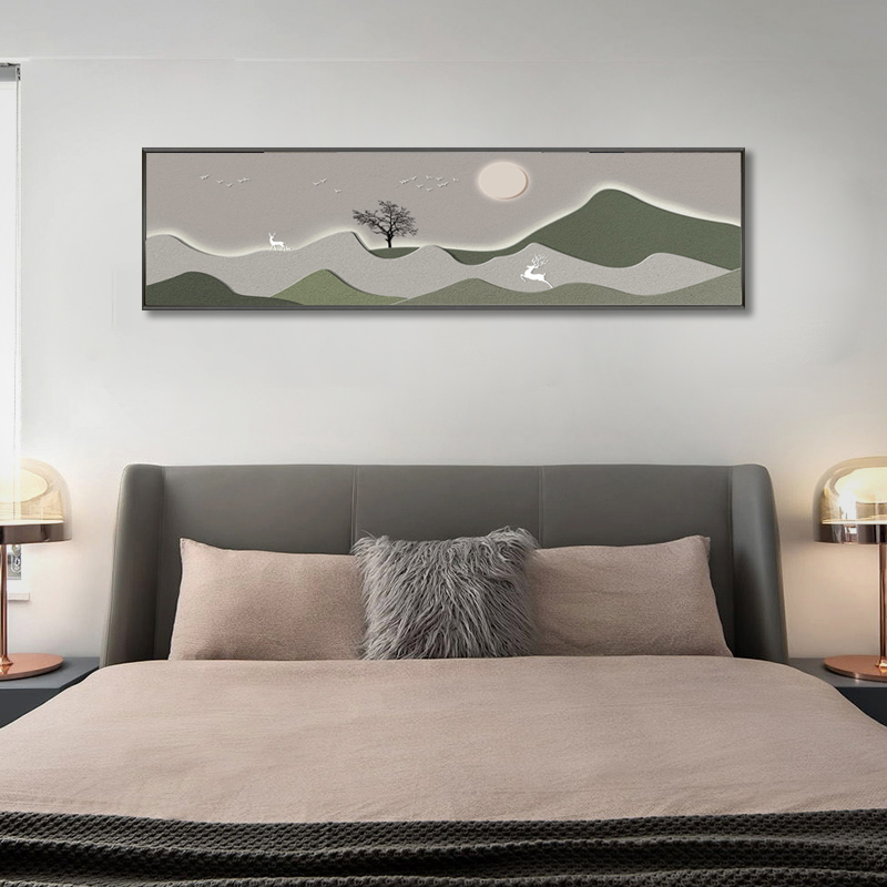 现在简约轻奢抽象麋鹿寓意好卧室床头挂画沙发背景墙璧横幅装饰画图片