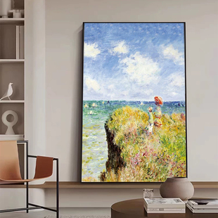 日出印象油画装饰画莫奈玄关挂画世界名画走廊过道客厅落地画壁画
