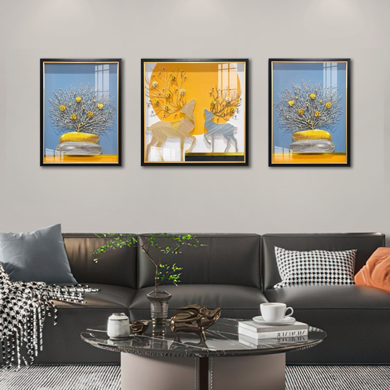 纯手工立体实物镶嵌绕线工艺高档装饰画客厅沙发背景墙挂画三联画