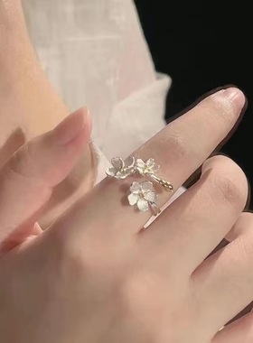 2026山茶花戒指女ins小众设计冷淡风高级开口可调节食指戒指环