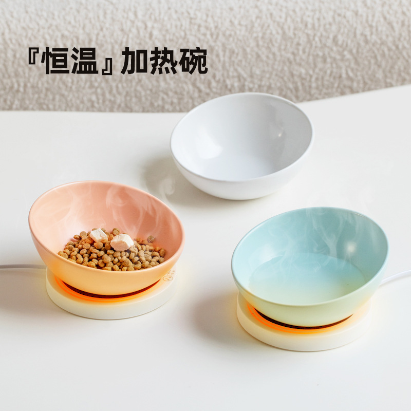 恒温加热陶瓷斜口猫咪温水饮水碗护颈椎猫狗碗宠物喂水喝水碗粮碗
