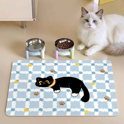 卡通猫咪餐垫吸水防滑宠物喂食垫可爱家用猫咪用品硅藻泥食盆垫碗