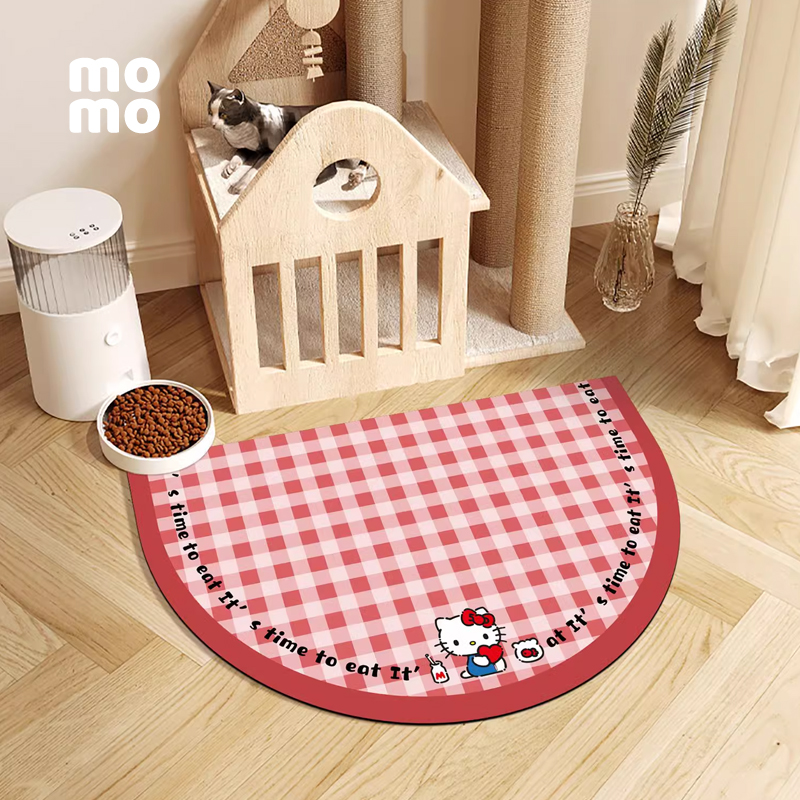 卡通格子硅藻泥宠物餐垫吸水防滑猫咪狗狗通用防滑吸水碗垫垫子